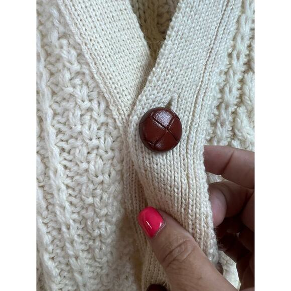 Heather & Tweed Fisherman's Cream Cable Knit Wool Button Cardigan Sweater Large - Picture 10 of 11